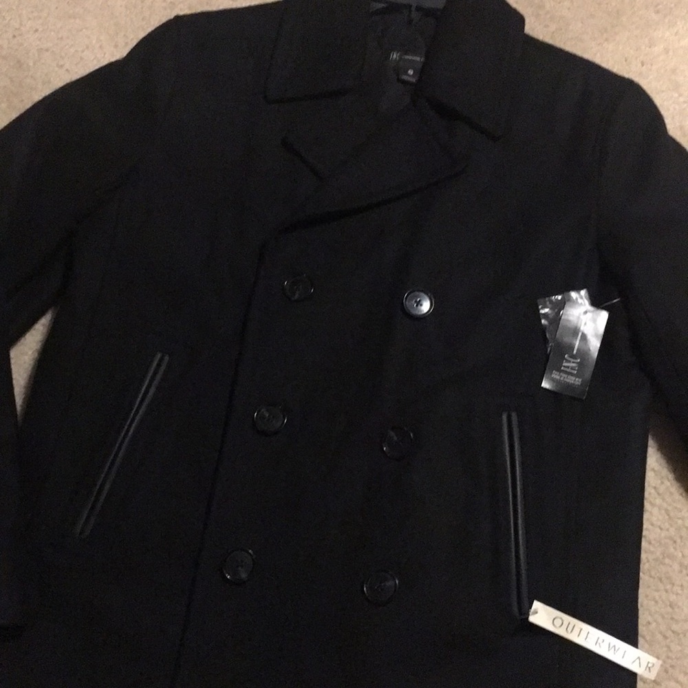 I-N-C Mens Wool Double Breasted Pea Coat Black - Picture 3 of 3
